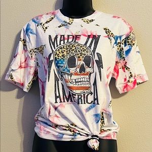 Made in America, Skull and Leopard Tie Dye 4th of July Shirt